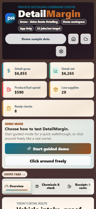 DetailMargin private owner app on a mobile screen