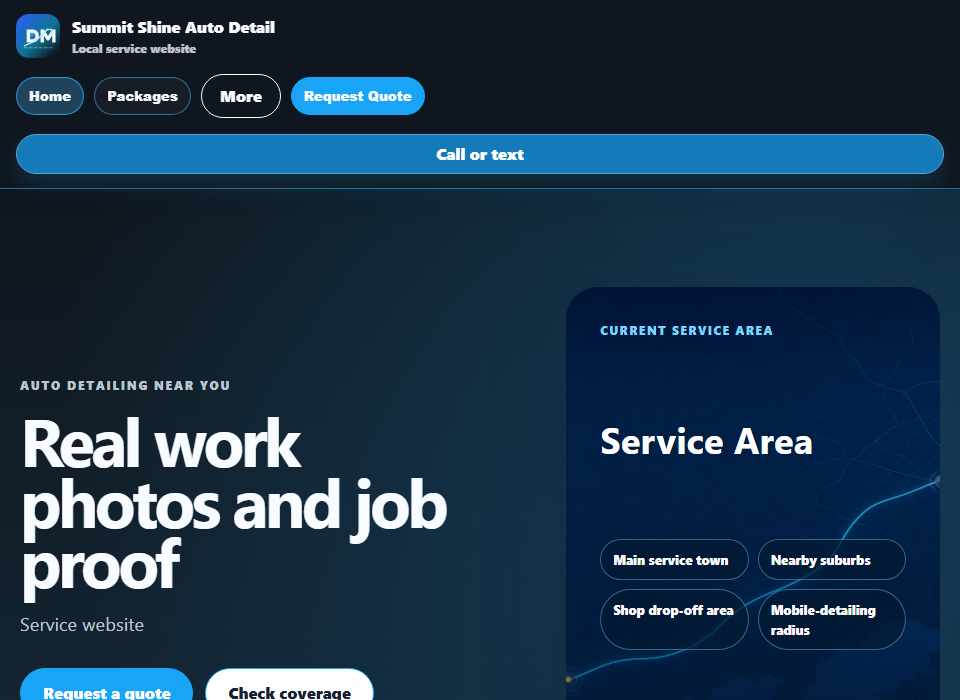 Clean DetailMargin customer website rendered from the live template